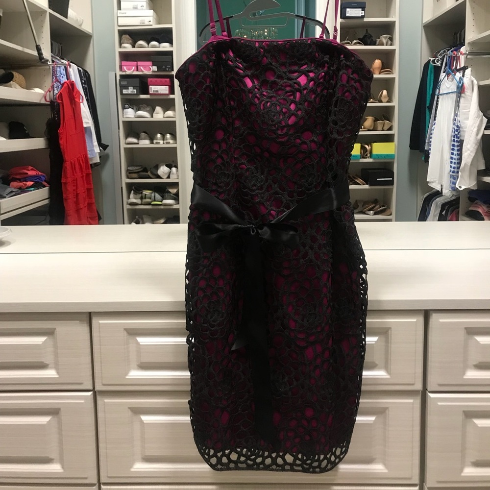 Adrianna Papell Black and Purple Lace Dress